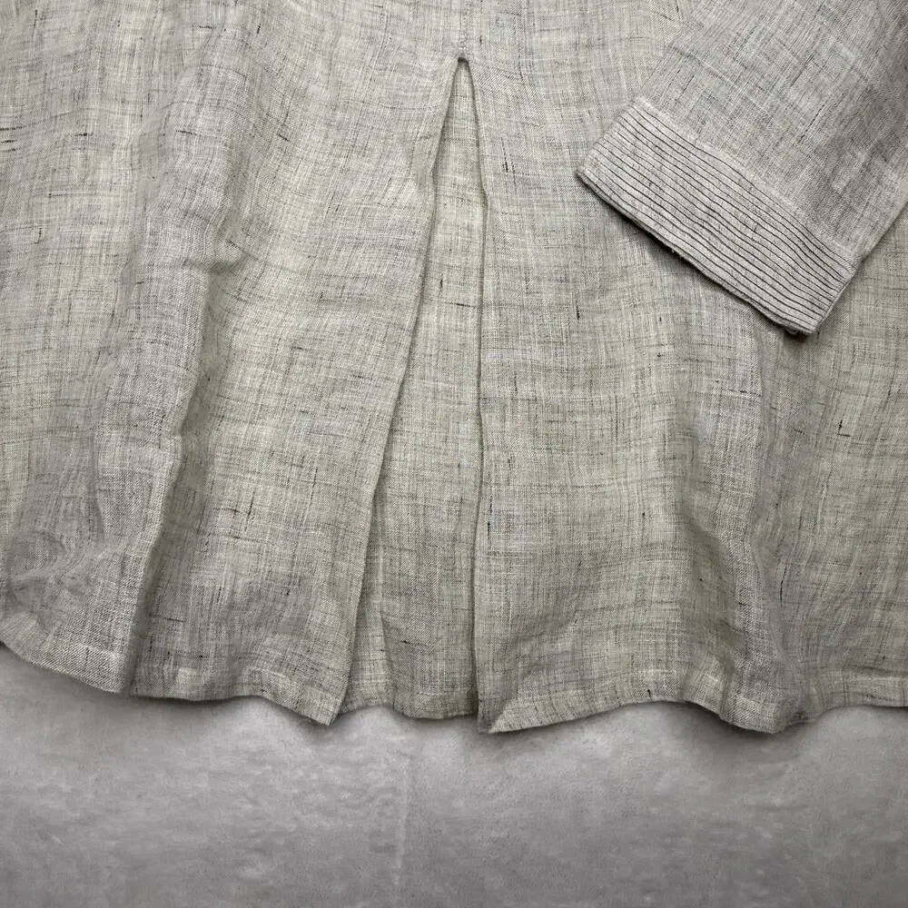 Anokhi Blouse Womens Large Gray Linen Pleated Tunic 3/4 Sleeve Button Front